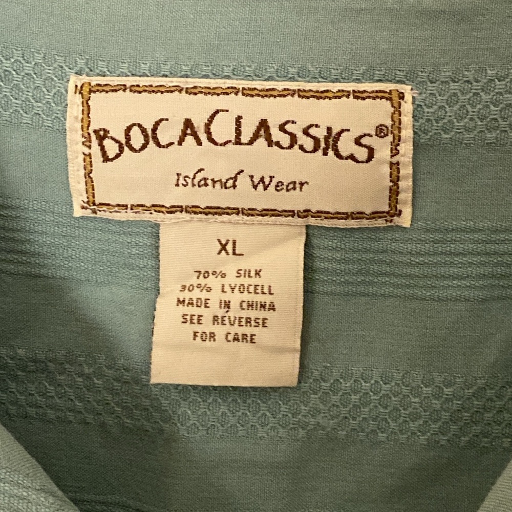 Boca Classics Silk Button Front Short Sleeve Camp Shirt Jacquard Pattern Size XL